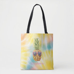 Cool Pineapple, Watercolor Rainbow Tie Dye Tote Bag