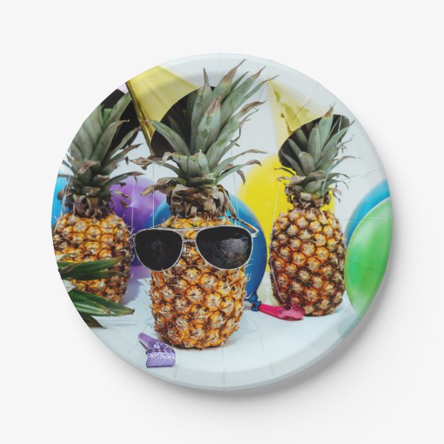 Cool Pineapple with Sunglasses Paper Plate (Front)