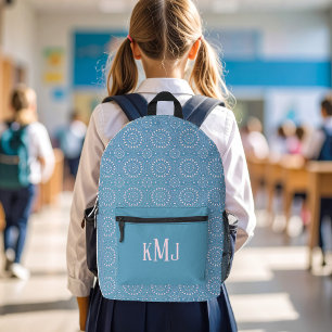 Cool Pink and Blue Modern Monogram Printed Backpack