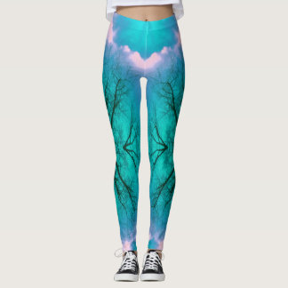 Cool Pink and Teal Abstract Cloud Mandala Leggings