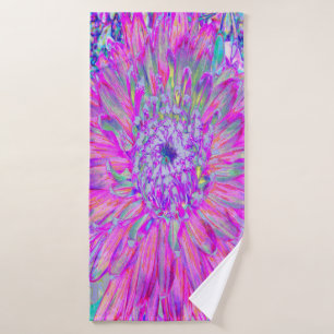 Cool Pink Blue and Purple Artsy Dahlia Bloom Bath Towel