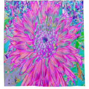 Cool Pink Blue and Purple Artsy Dahlia Bloom Shower Curtain