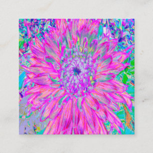 Cool Pink Blue and Purple Artsy Dahlia Bloom Square Business Card