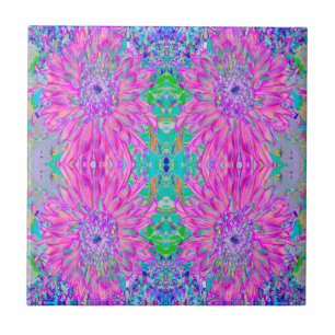 Cool Pink Blue and Purple Artsy Dahlia Bloom Tile