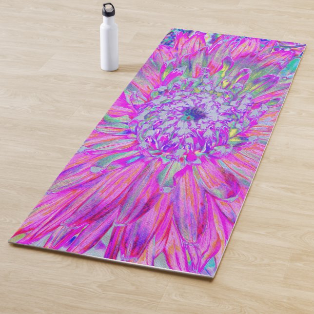 Cool Pink Blue and Purple Artsy Dahlia Bloom Yoga Mat (In Situ)