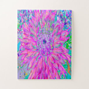 Cool Pink, Blue and Purple Cactus Dahlia Explosion Jigsaw Puzzle