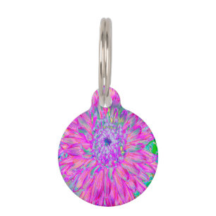Cool Pink, Blue and Purple Cactus Dahlia Explosion Pet Tag