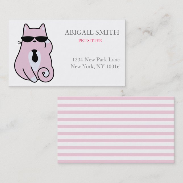 Cool Pink Cat- Personalised Business Card (Front/Back)
