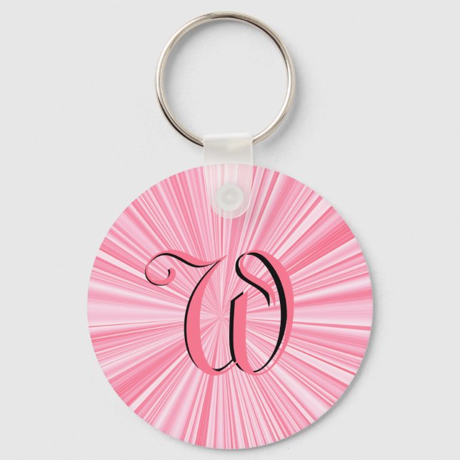 Cool Pink Colour Burst Monogram Initial Custom Key Ring (Front)