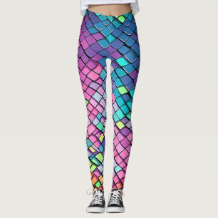 Cool Pink Colourful Mermaid Tail Scales Pattern Leggings