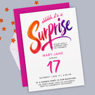 Cool Pink Colourful Surprise 17th Party Calligraph Invitation
