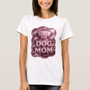 Cool Pink DOG MOM 3D Text Art T-Shirt