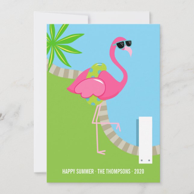 Cool Pink Flamingo Family Photo Collage Greeting Holiday Card (Front)