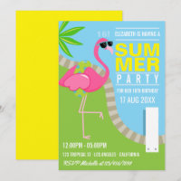 Cool Pink Flamingo Summer Pool Birthday Party