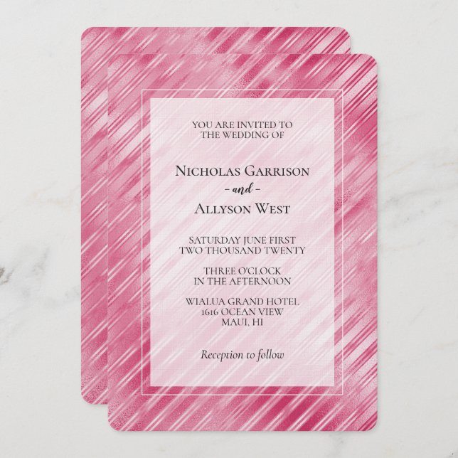 Cool Pink Glam Stripes Wedding Invitation (Front/Back)