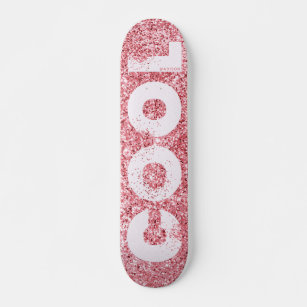 Cool Pink Glitter Modern Shimmer Typography Name Skateboard