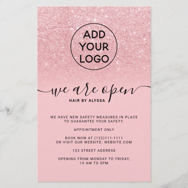 Cool pink glitter prices logo We're open Flyer (Front)