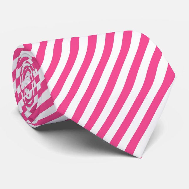 Cool pink green stripe pattern neck tie (Rolled)