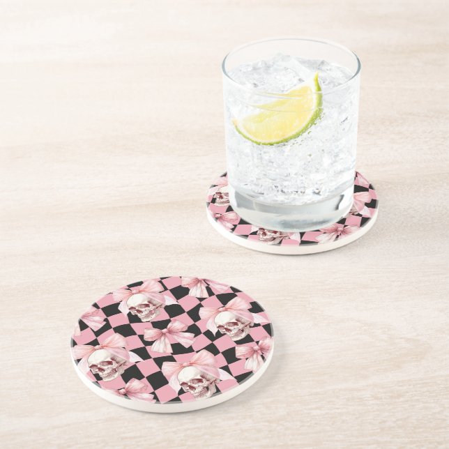 Cool Pink Kitchen Skeleton Halloween  Coaster (Side)