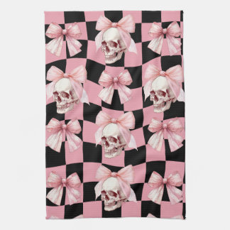 Cool Pink Kitchen Skeleton Halloween Tea Towel