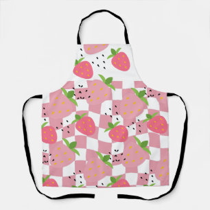Cool Pink Kitchen Strawberries Chequered Design Apron