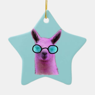 Cool Pink Llama! Ceramic Christmas Ornament