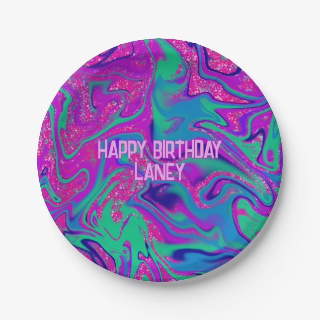 Cool Pink Purple Glitter Girl Birthday Slime Party Paper Plate (Front)