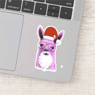 Cool Pink Santa Llama Cut Out Sticker with dot.