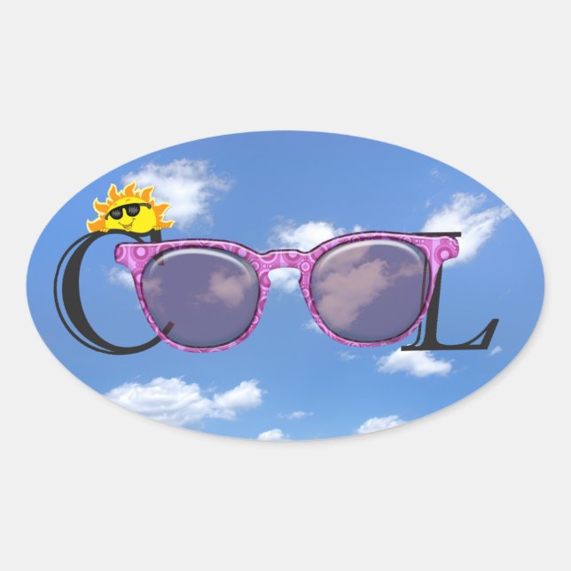COOL pink sunglasses with sky background Oval Sticker (Front)