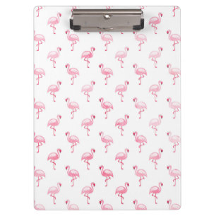 Cool Pink Tropical Flamingo Pattern on White Clipboard