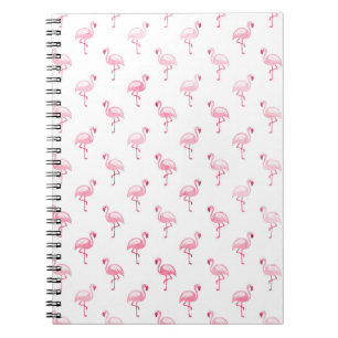 Cool Pink Tropical Flamingo Pattern on White Notebook