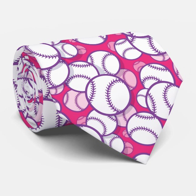 cool pink white Baseball sports lovers  Tie (Rolled)