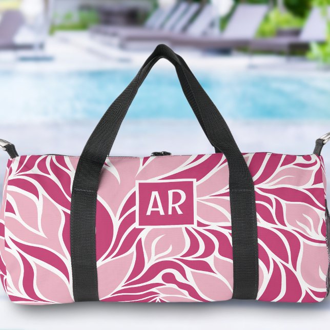 Cool Pink & White Modern Floral Pattern Monogram Duffle Bag (Cool Pink & White Modern Floral Pattern Monogram Duffle Bag)