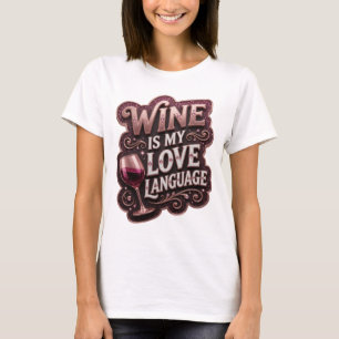 Cool Pink WINE IS MY LOVE LANGUAGE Wearable Art T-Shirt