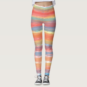 Cool Pink Yellow Blue Stripes Leggings