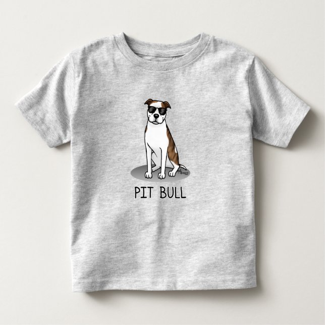 Cool Pit Bull and Sunglasses (lt brindle white 3) Toddler T-Shirt (Front)