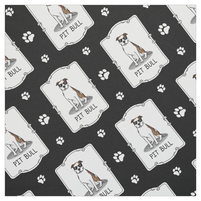 Cool Pit Bull with Sunglasses (lt brindle white 3) Fabric (Swatch)