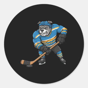 Cool Pitbull Hockey Player Dog Sport Design Classic Round Sticker