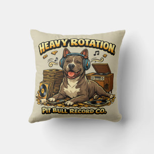 Cool Pitbull Vinyl Records Retro Vibe Cushion