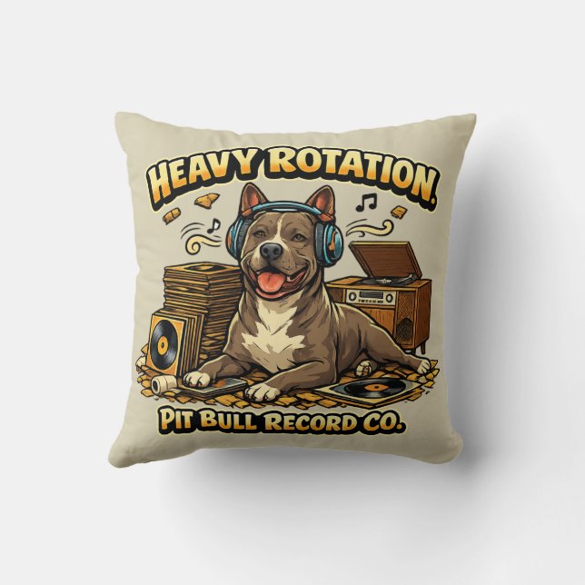Cool Pitbull Vinyl Records Retro Vibe Cushion (Back)