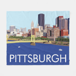 Cool Pittsburgh Skyline Computer Illustration Fleece Blanket