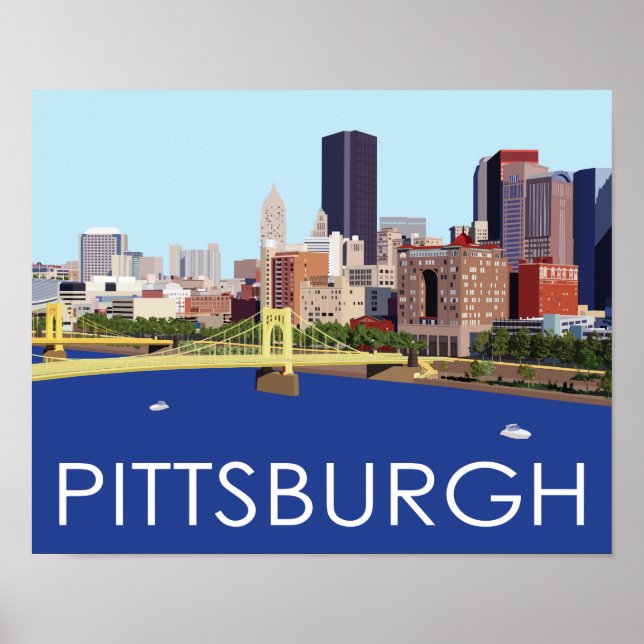 Cool Pittsburgh Skyline Computer Illustration Poster (Front)