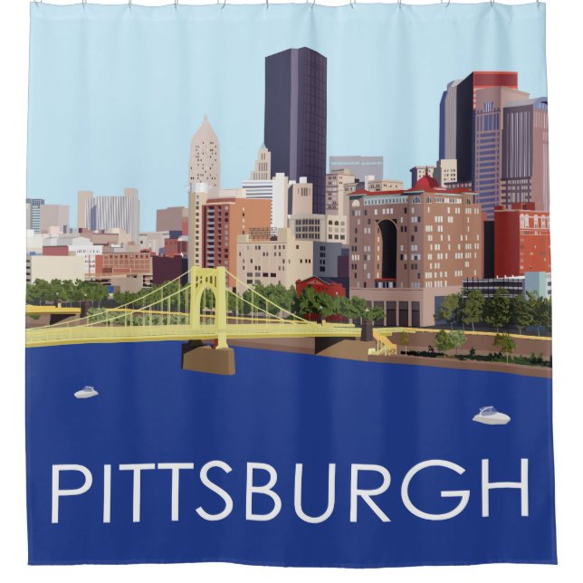 Cool Pittsburgh Skyline Computer Illustration Shower Curtain (Front)