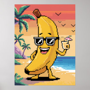 Cool Pixel Banana on Vacation Poster