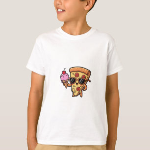 Cool Pizza Slice Holding Ice Cream Cone Kids T-Shirt