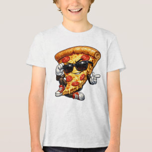 Cool Pizza Slice Mascot with Sunglasses Art Tri-Blend Shirt
