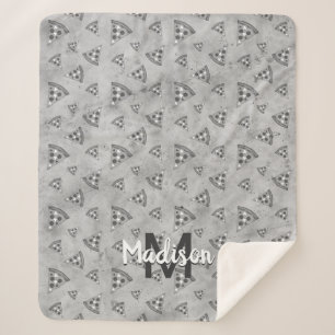 Cool pizza slice vintage black white grey Monogram Sherpa Blanket