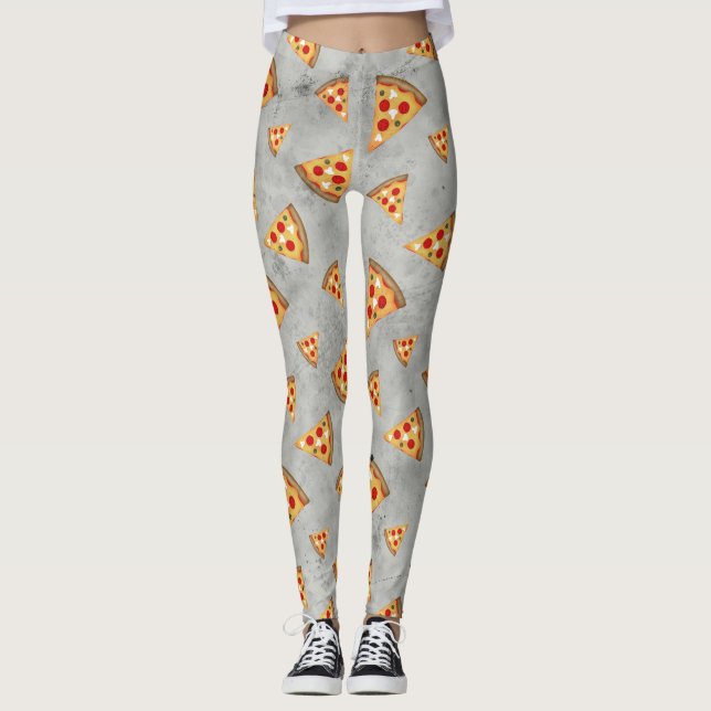 Cool pizza slices vintage grey pattern leggings (Front)