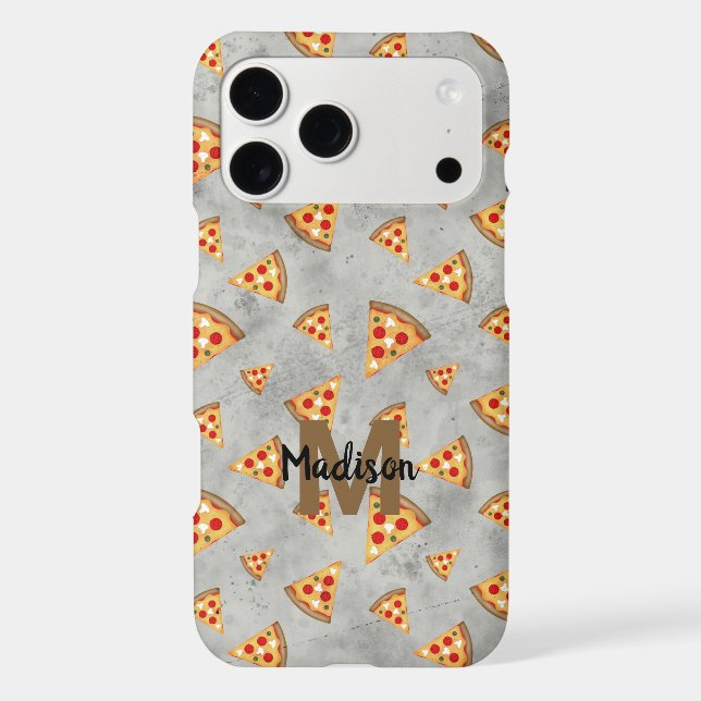 Cool pizza slices vintage grey pattern Monogram (Back)