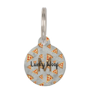 Cool pizza slices vintage grey pattern Monogram Pet Tag